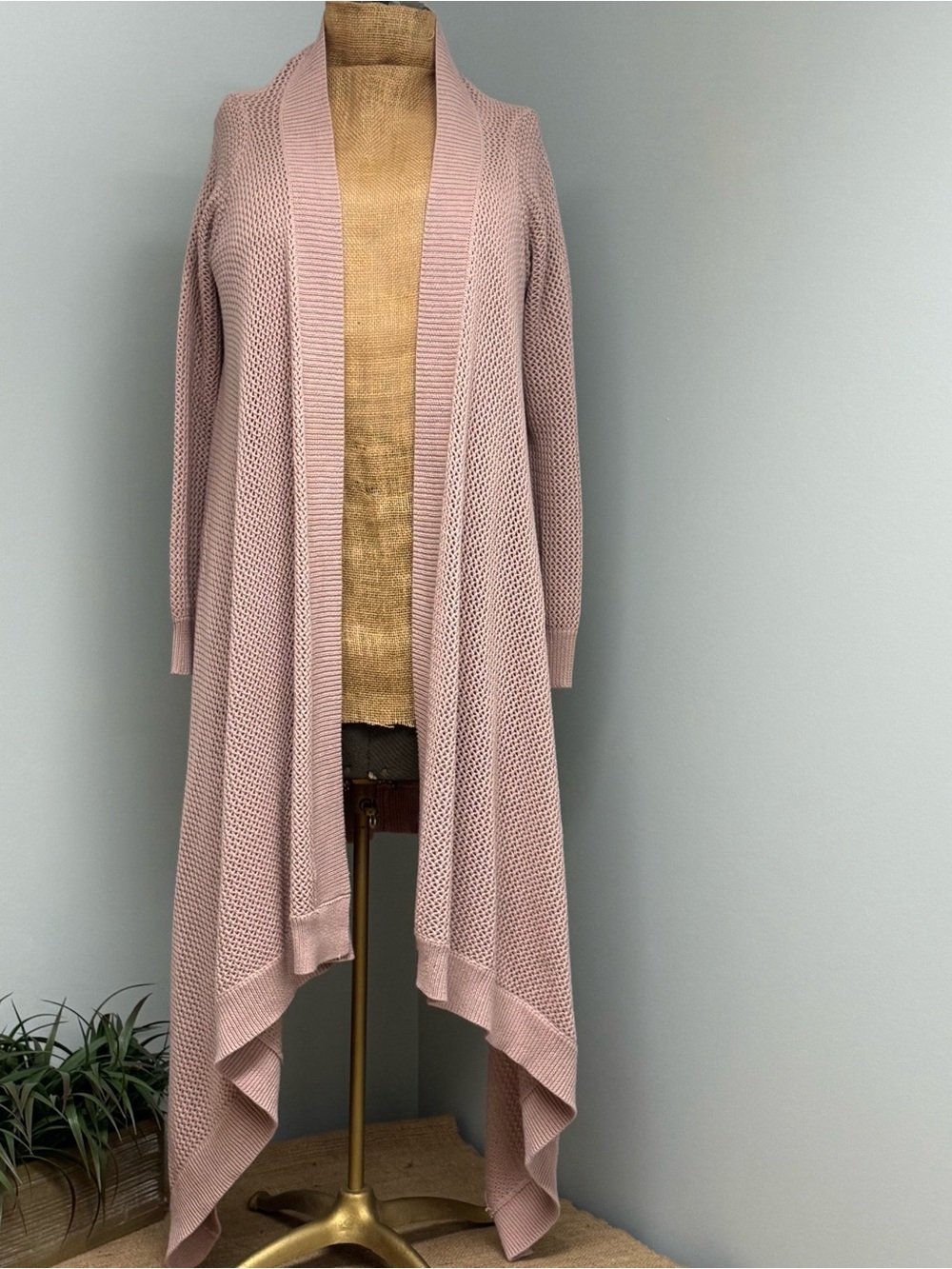 NENE LEAKS Light Dusty Pink Open-Front Long Cardigan asymmetrical hem size M